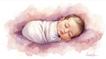 Ilustração em aquarela de bebê dormindo